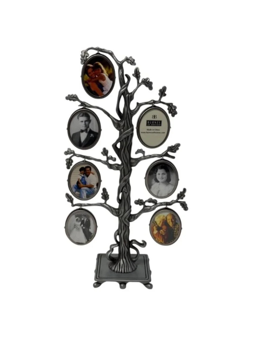 Burnes Boston Oval Family Photo Frame Pewter Tree Genealogy Tabletop Decor Gift